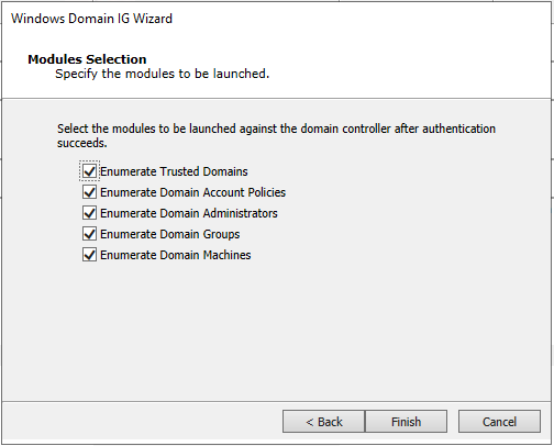 Windows Domaing IG Modules Selection